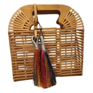 Vince Camuto Bayne Rainbow Tasseled Bamboo Clutch Handbag